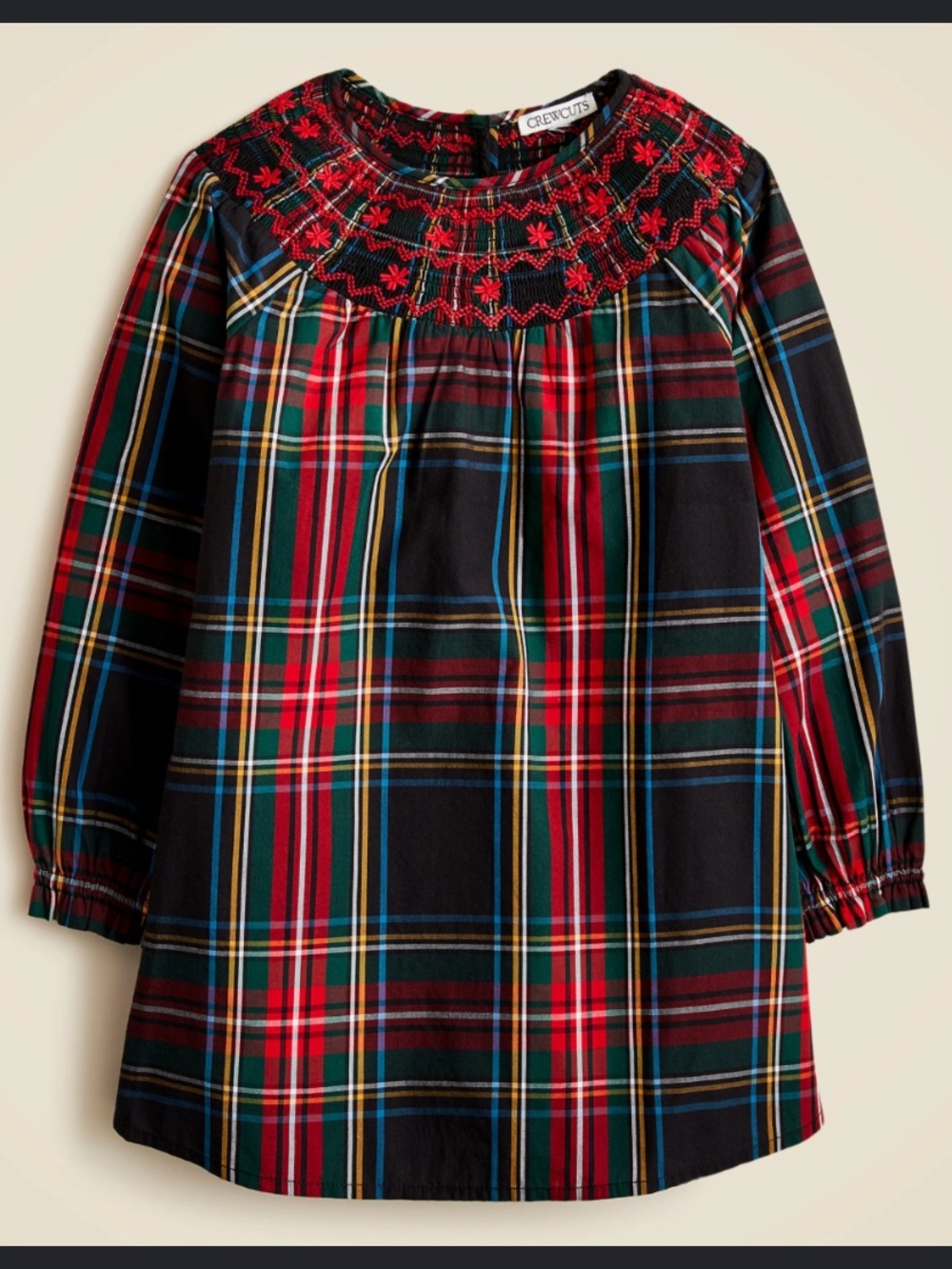 J Crew Crewcuts Girls Smocked Stewart Tartan Dress with Embroidery